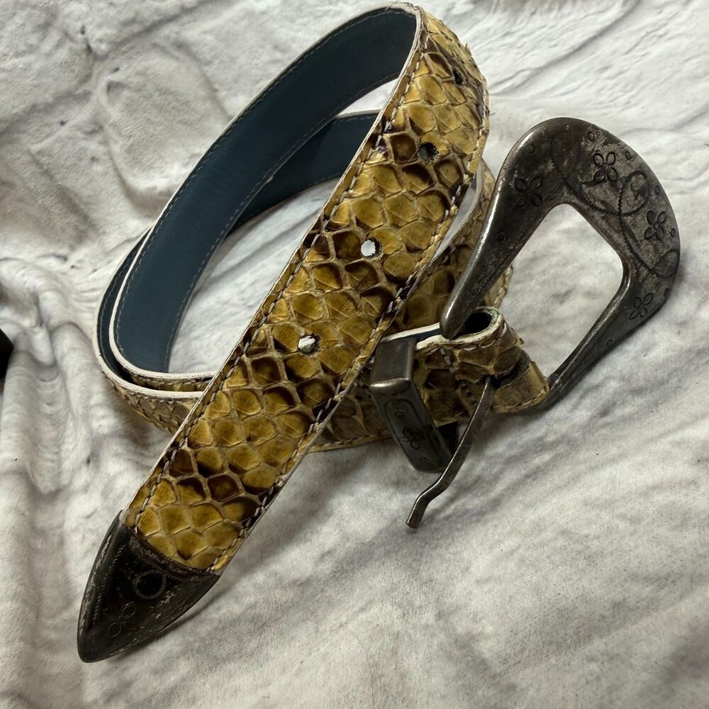 VTG Sabina Snakeskin Waist Belt Womens 32" Silver Buckle Y2K Made In USA